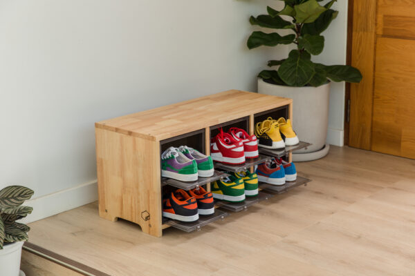 TOWER BOX SNEAKERS WOODEN STOOL + TOWERBOX STANDARD “CLEAR” FREE TOWER BOX SEAT CUSHION “BROWN”