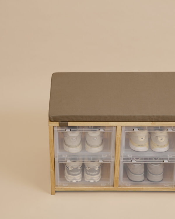 TOWER BOX SNEAKERS WOODEN STOOL + TOWERBOX STANDARD “CLEAR” FREE TOWER BOX SEAT CUSHION “BROWN”